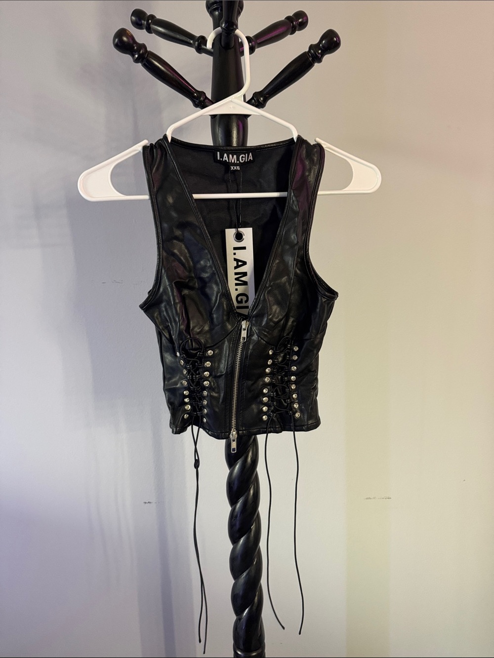 I.AM.GIA Black Faux Leather with Lace-Up Sides
